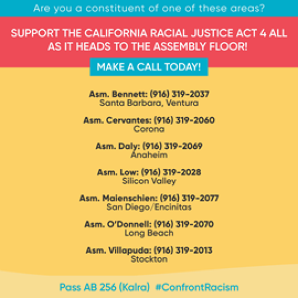 Tell your Assembly Member to vote YES on the California Racial Justice